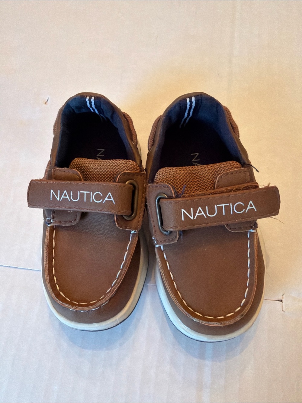 Nautica Brown Toddler Boys Boat Shoes - Slip-On Velcro size 5